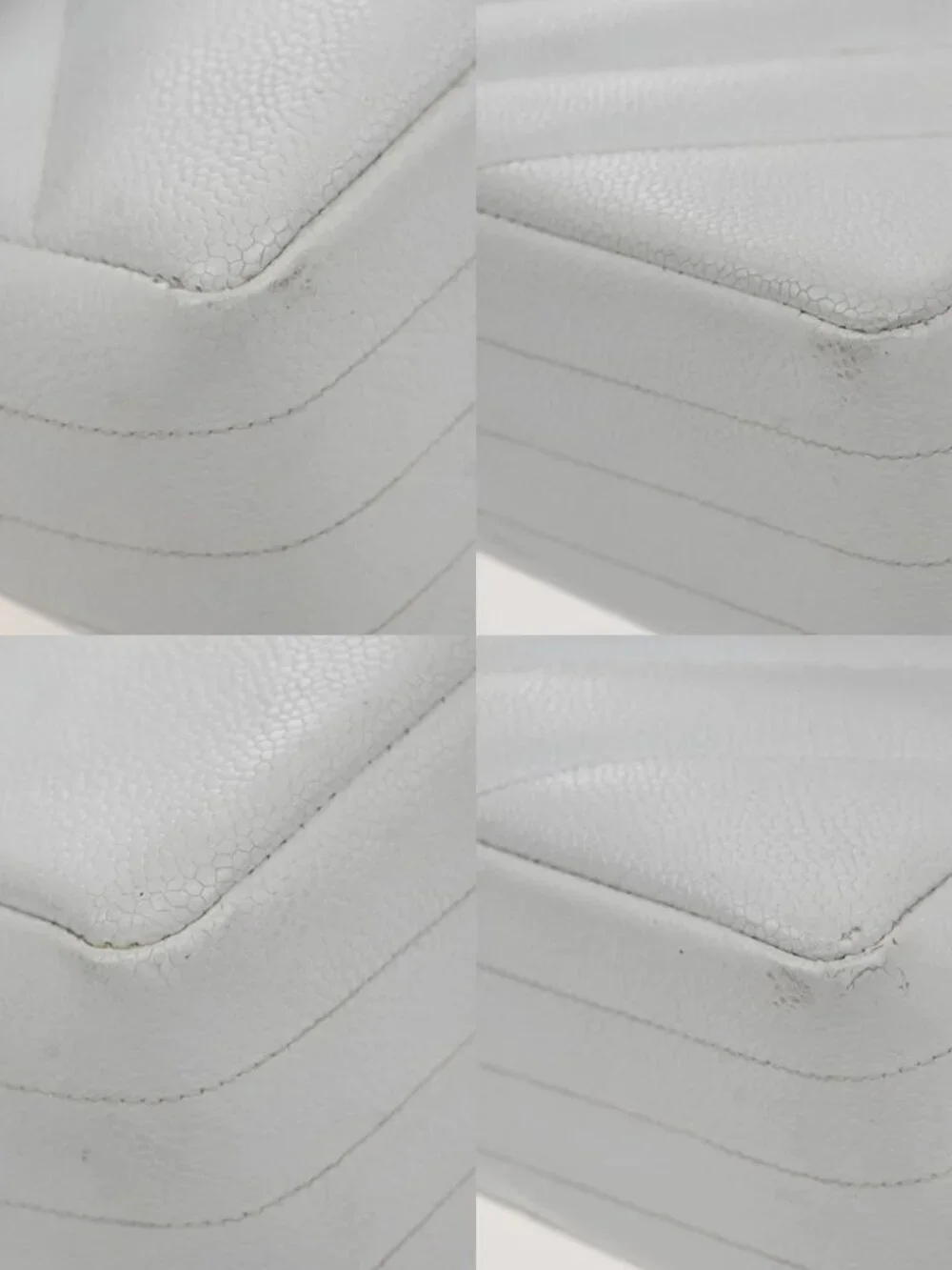 CHANEL CC Chain Shoulder Bag Grained Calfskin Leather White Vintage